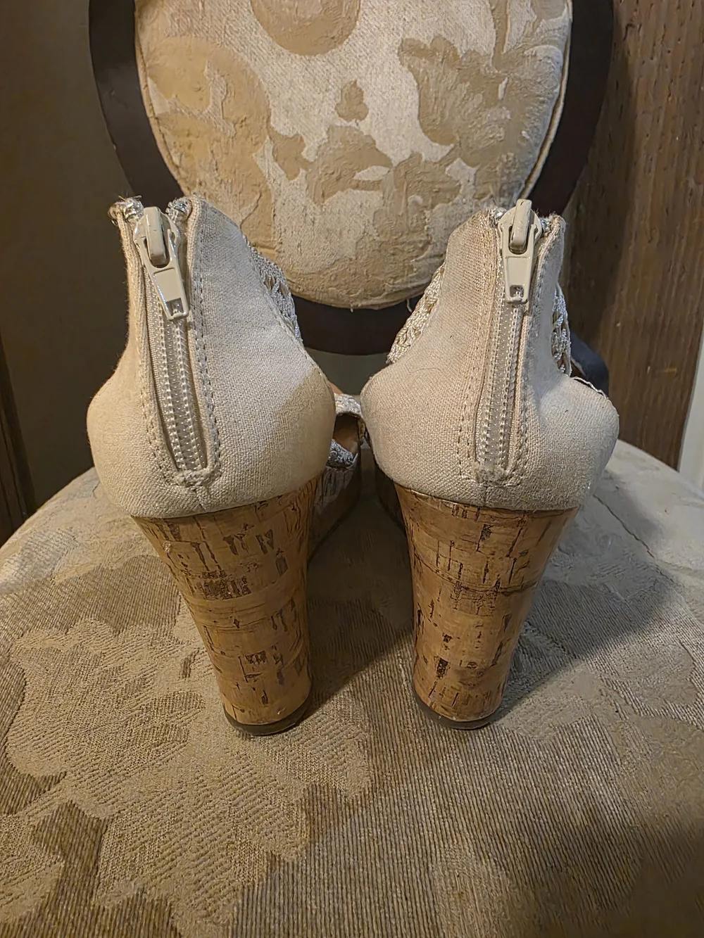 Montego Bay Club Cream Woven Espadrille Wedge Sandals